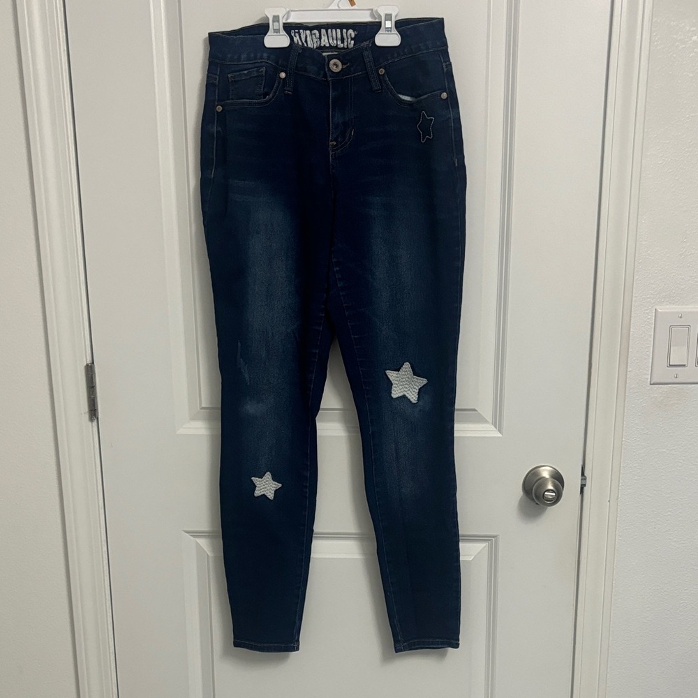 Hydraulic Dark Blue High Rise Jeans with Star Accents